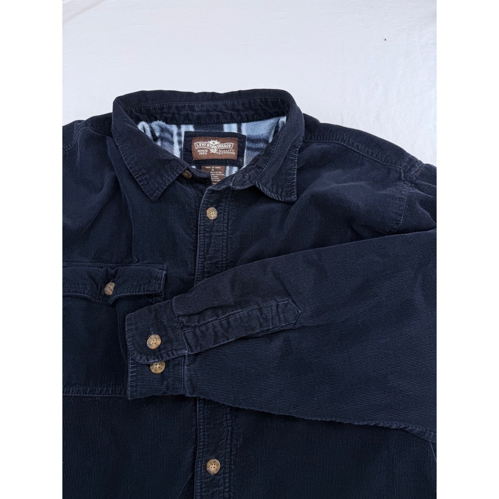 Levi Strauss Mens XL Navy Blue Corduroy Fleece Lined Plaid Shirt Jacket Shacket